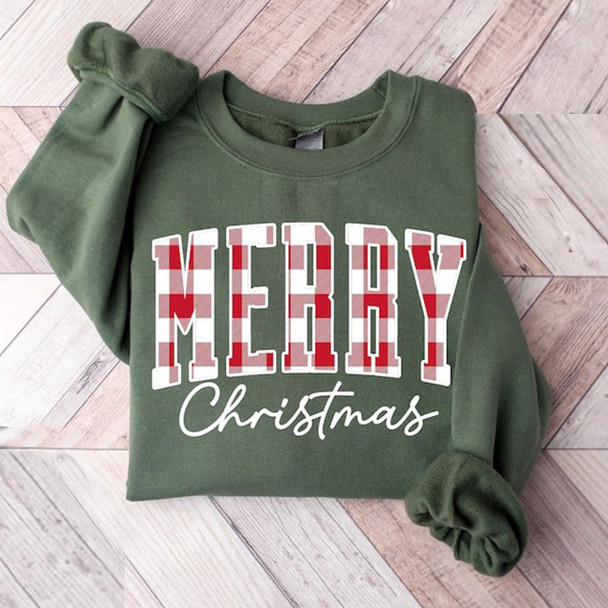 Merry Christmas Sweatshirt, Buffalo Plaid Sweater