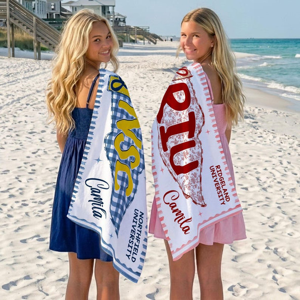 Custom School Pennant Beach Towel, Custom Name College Spirit Flag Towel
