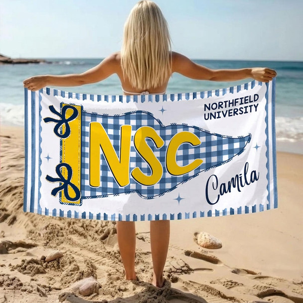 Custom School Pennant Beach Towel, Custom Name College Spirit Flag Towel
