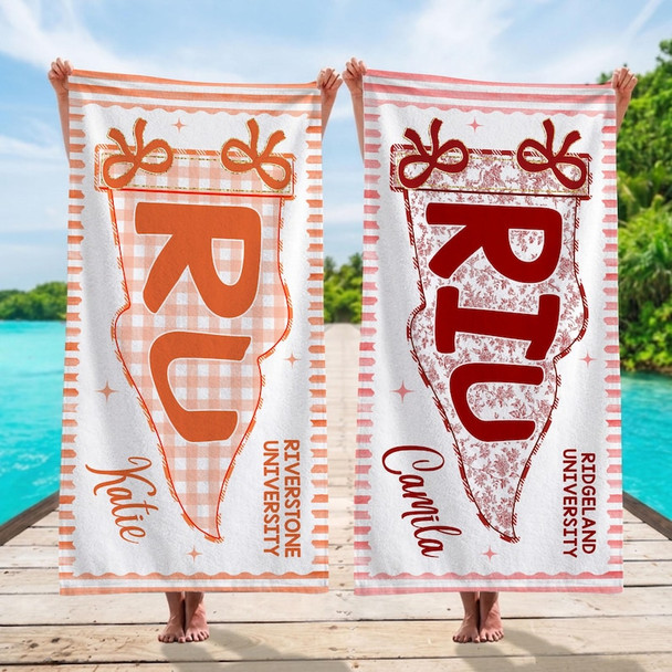 Custom School Pennant Beach Towel, Custom Name College Spirit Flag Towel