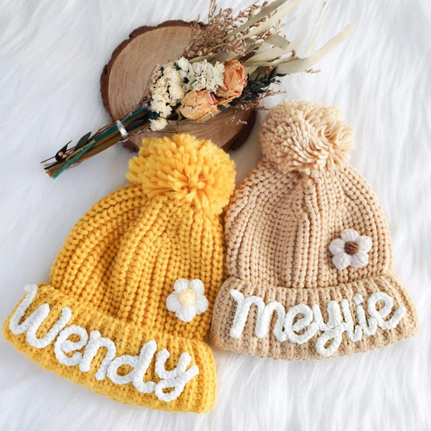 Custom Name Kid's Winter Hat, Handmade Embroidered Baby Hat, Personalized Baby Beanie, Knit Toddler Beanie