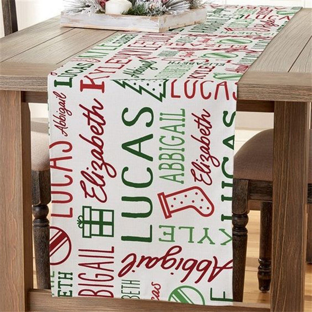 Holiday Repeating Name Personalized Christmas Table Runner