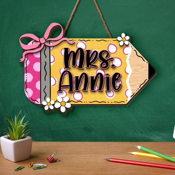 Personalized Teacher Back To School Gifts, Pencil Teacher Door Sign