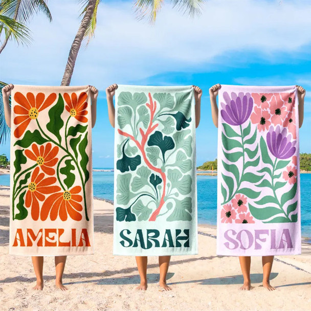 Personalized Retro Beach Towel with Name,Groovy Vibes Beach,Retro Floral Towel