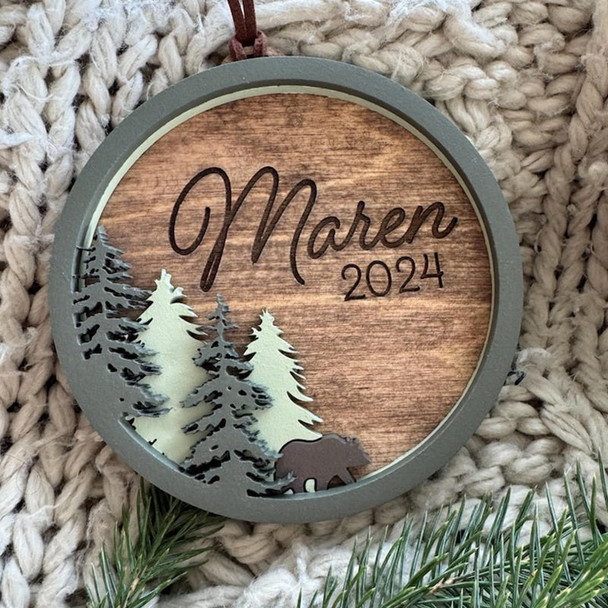 Personalized Christmas ornament | Bear | Forest | Baby's First Christmas