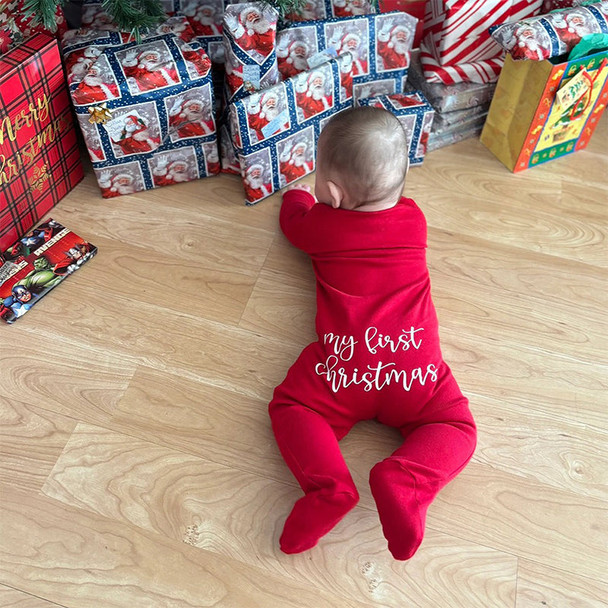 Personalized Baby First Christmas Cozy Soft Long Sleeve Romper