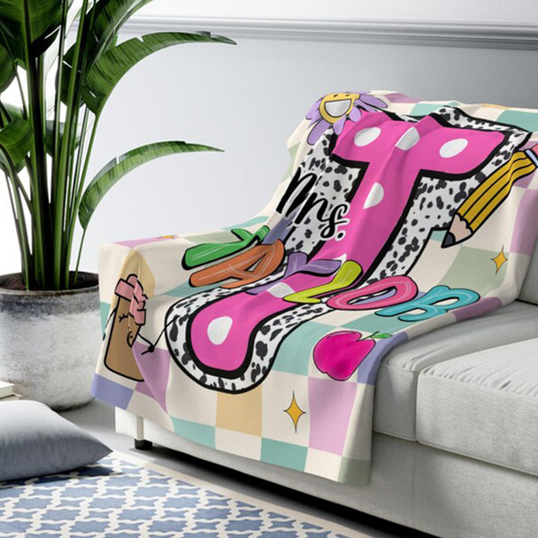 Personalized Teacher Blanket, Retro Groovy Custom Name Throw