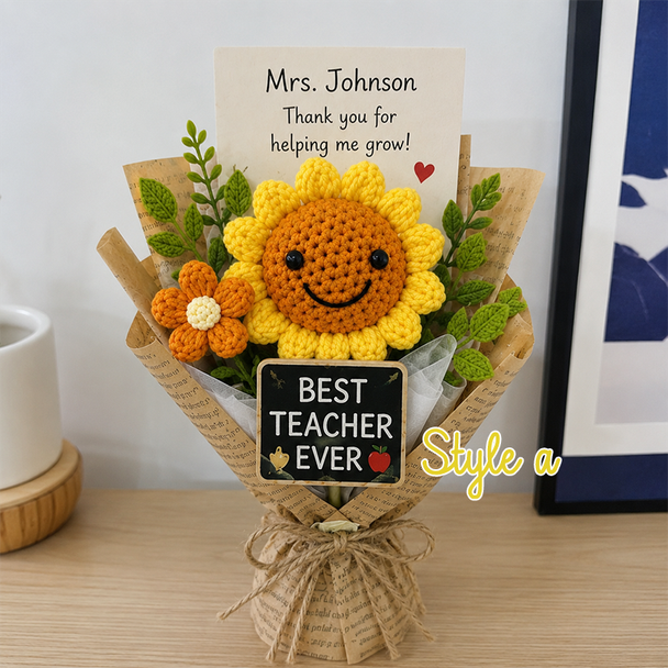Crochet Flower Bouquet Handmade, Knitted Flower Gift, Personalization Thank You Teacher Gift