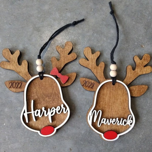 Personalized Reindeer Ornament | Personalized Rudolph Wooden Ornaments