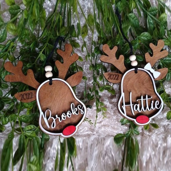Personalized Reindeer Ornament | Personalized Rudolph Wooden Ornaments