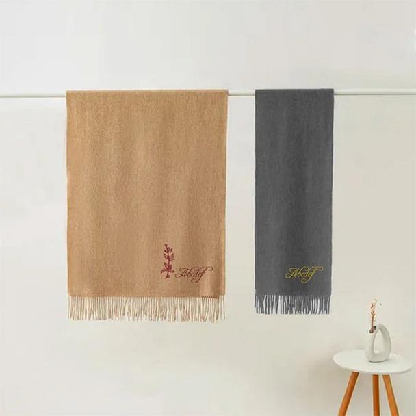 Personalized Super Soft Warm Scarf with Embroidered Birth Flower and Text Fashion Accessory