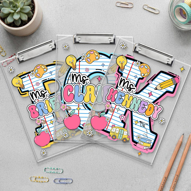 Personalized Initial Teacher Name Clipboard, School Supplies, Back To School Teacher Gift