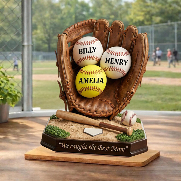 Personalized Baseball Mom Gift, We Caught The Best Mom Sign, Custom Softball