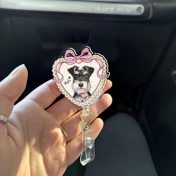 Custom Dog Portrait Badge Reel, Pet Portrait From Photo Gift, Pet Memorial Gift