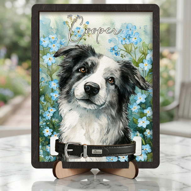 Personalized Pet Memorial Frame With Collar Holder, 3D Memorial Pet Floral Collar Holder Sign
