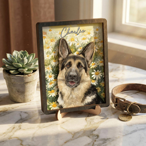 Personalized Pet Memorial Frame With Collar Holder, 3D Memorial Pet Floral Collar Holder Sign