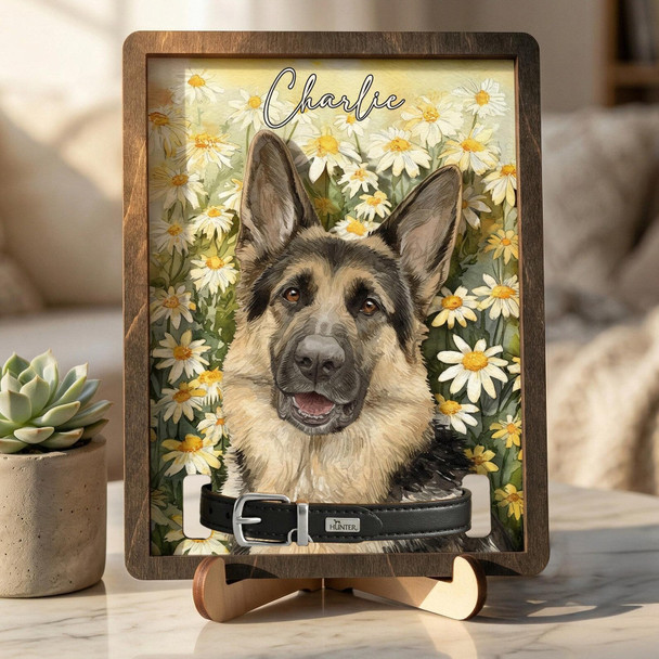 Personalized Pet Memorial Frame With Collar Holder, 3D Memorial Pet Floral Collar Holder Sign