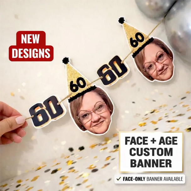 Custom Face Birthday Banner, Personalized Party Decor