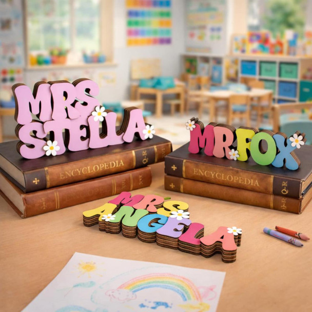 Custom Teacher Name Sign, Teacher Name Name Plaque & Stand, Teacher Sign For Desk