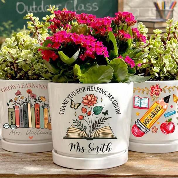 Thank You Gift for Teacher Appreciation, Thank You for Helping Me Grow Personalized Teacher Pot