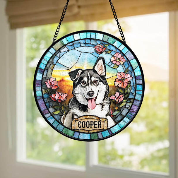 Personalized Dog Portrait Stained Suncatcher