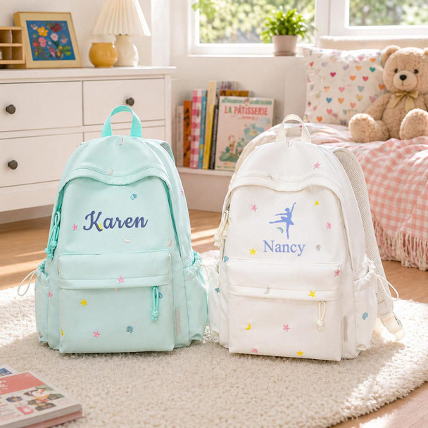 Personalized Embroidered Kids Backpack, Personalized Name Double Shoulder Bag