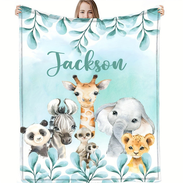 Personalized Animal Fleece Blanket with Custom Name And Letter Design