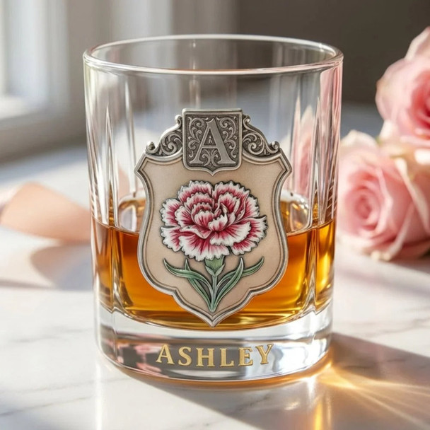Personalized Birth Flower Whiskey Glass