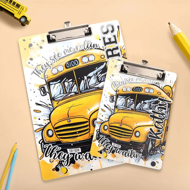 Personalized Erasable Cartoon Graffiti School Bus Acrylic Clipboard