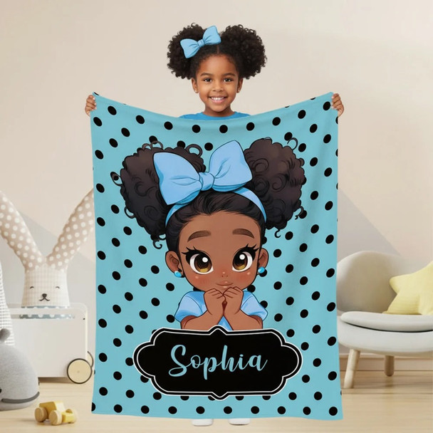 Personalized Polka Dots Cute Cartoon Little Girl Soft Throw Blanket