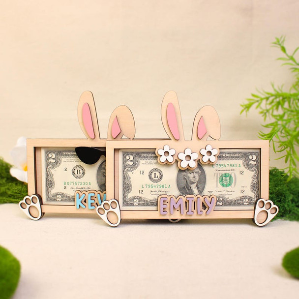 Personalized Name Bunny Money Holder, Wooden Easter Cash Holder Gift for Kids