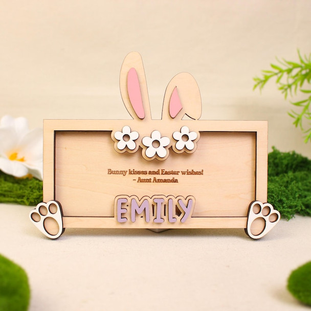 Personalized Name Bunny Money Holder, Wooden Easter Cash Holder Gift for Kids