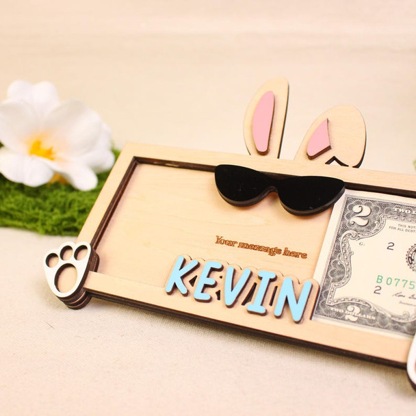 Personalized Name Bunny Money Holder, Wooden Easter Cash Holder Gift for Kids