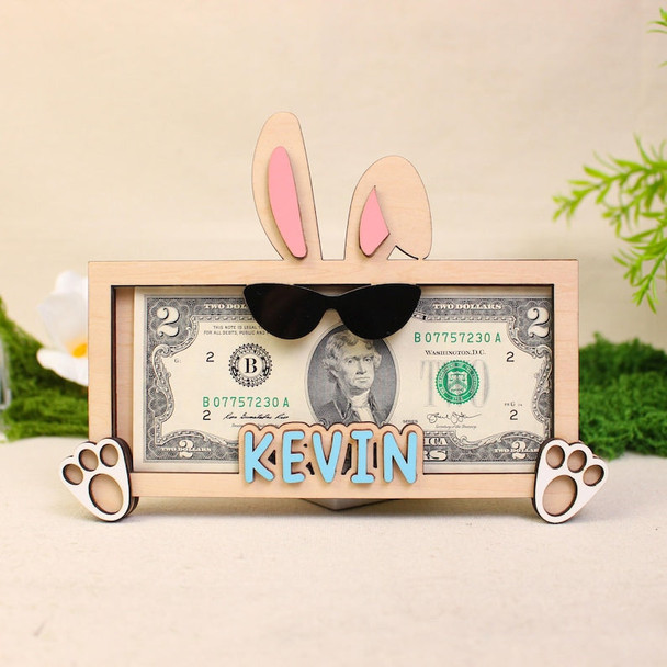 Personalized Name Bunny Money Holder, Wooden Easter Cash Holder Gift for Kids