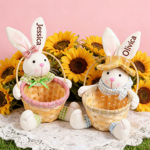 Personalized Easter Bunny Woven Basket, Kids Bunny Easter Baskets