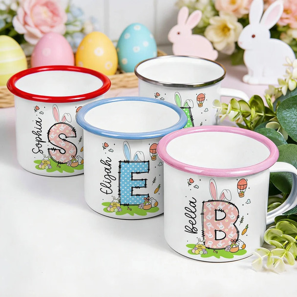 Personalized Colored Rabbit Easter Egg Initial 12 oz Enamel Mug