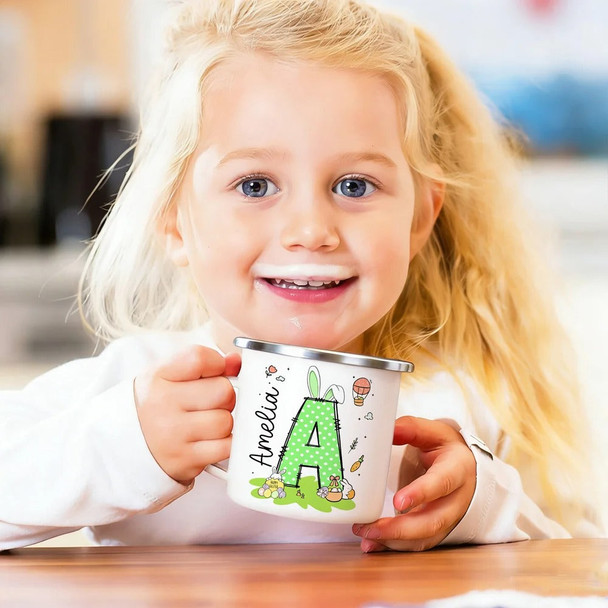 Personalized Colored Rabbit Easter Egg Initial 12 oz Enamel Mug