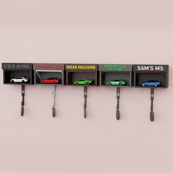 Mini Garage Key Holder: Toy Car Display with Hidden Compartment