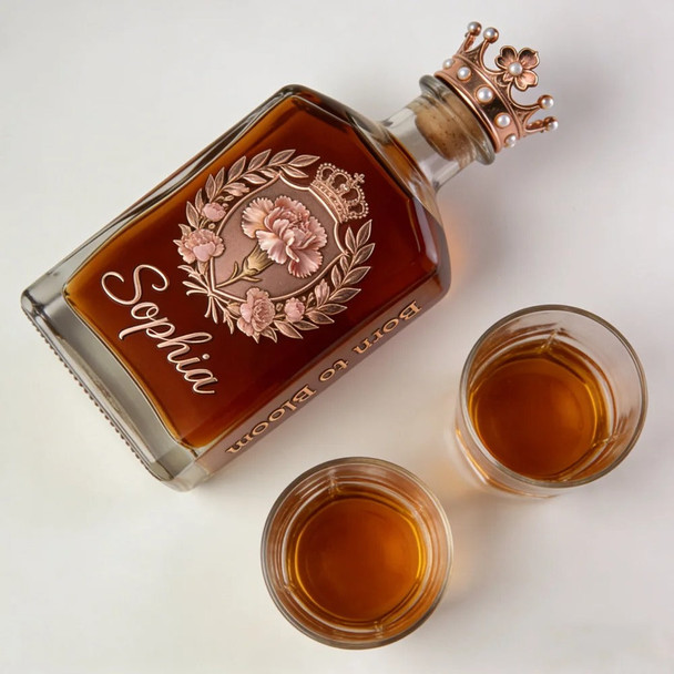 Custom Engraved Carnation Whiskey Bottle & Glass Set
