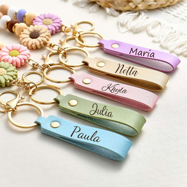Personalised Daisy Beaded Keyring for Girls
