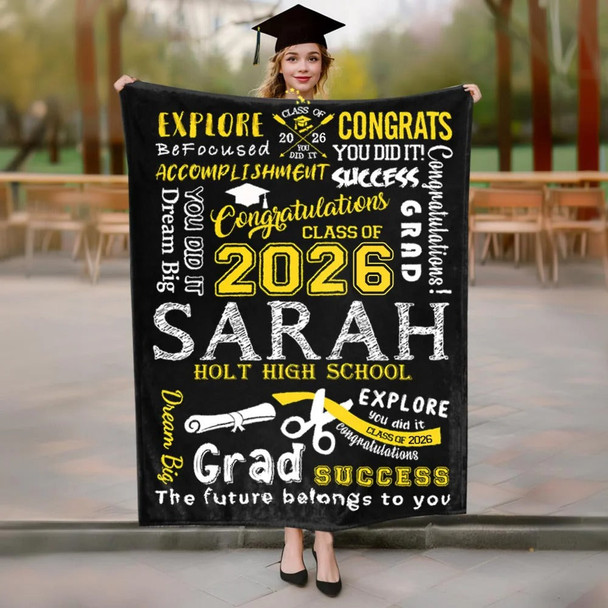 Personalized Graduation Inspiration Multicolor Soft Fleece Name Blanket
