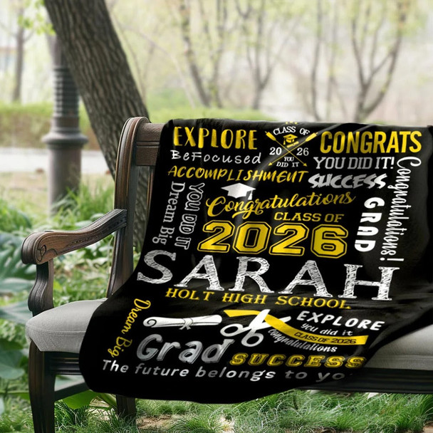 Personalized Graduation Inspiration Multicolor Soft Fleece Name Blanket