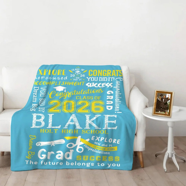Personalized Graduation Inspiration Multicolor Soft Fleece Name Blanket