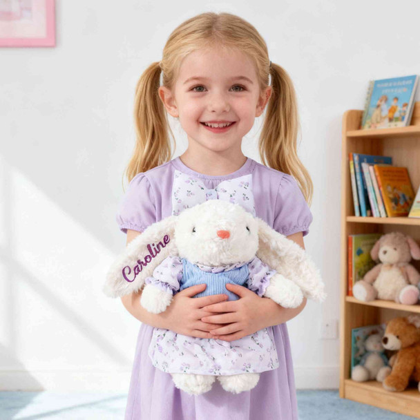 Personalized Easter Bow Bunny Doll Toy with Glitter Name