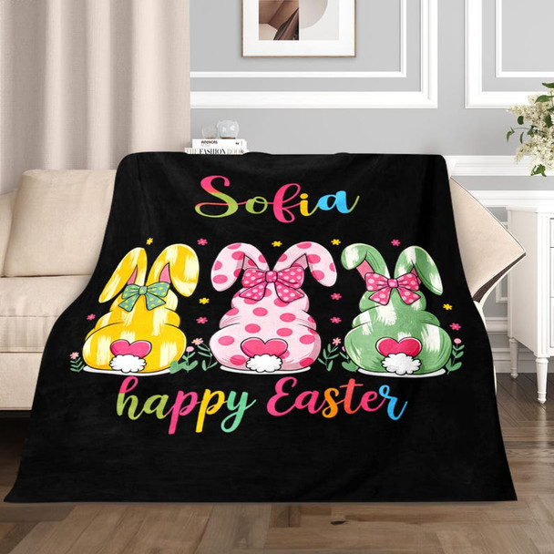 Personalized Easter Bunny Blanket, Custom Kids Name Blanket