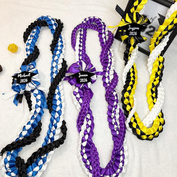 Personalized Tri-Color Graduation Lei, Custom 3 Ribbon Colors, Class of 2026 Senior Gift