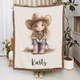 Personalized Cartoon Cowboy Tassel Blanket with Name