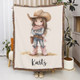 Personalized Cartoon Cowboy Tassel Blanket with Name