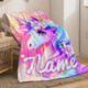 Custom Name Beautiful Dazzling Flower Unicorn Print Portable Blanket