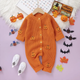 Custom Name Back Baby Halloween Romper, 3D Pumpkin Knit Jumpsuit